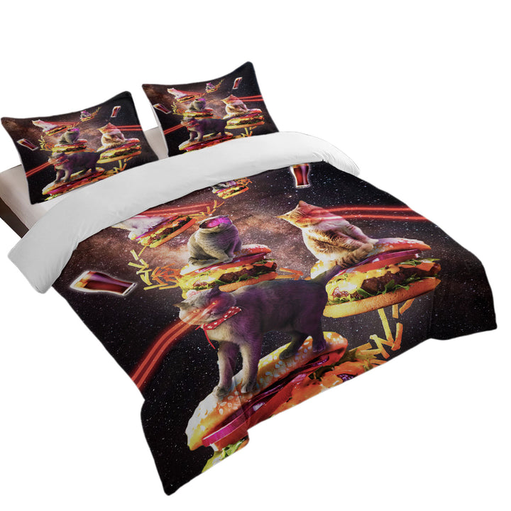 Funny and Cool Galaxy Cat on Cheeseburger Oversized King Duvet Cover