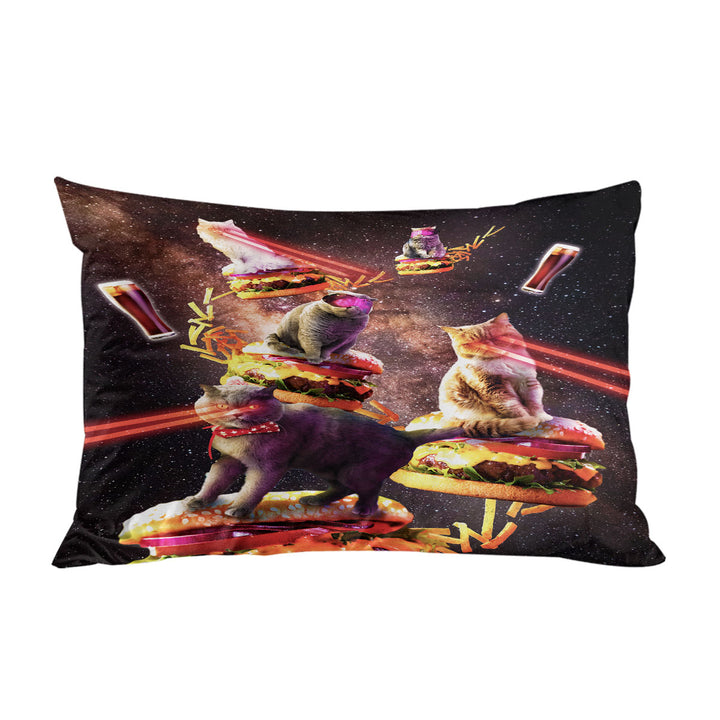 Funny and Cool Galaxy Cat on Cheeseburger Pillow Case Covers