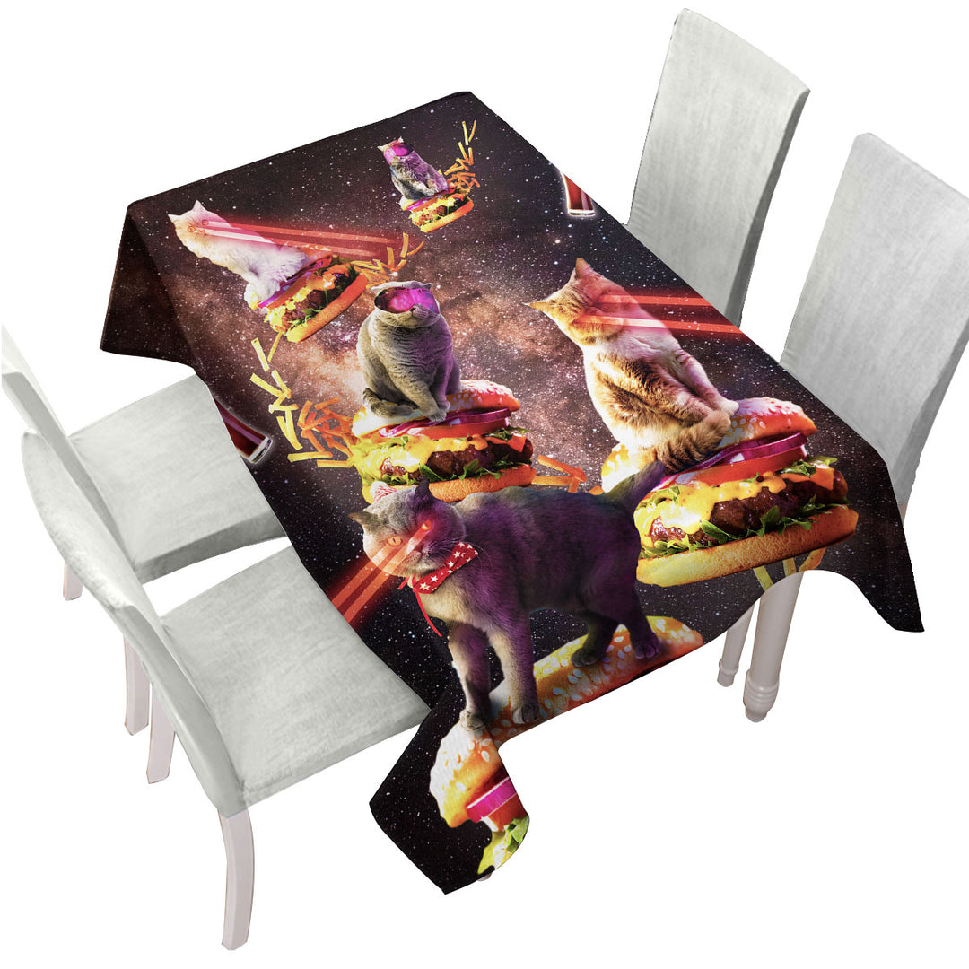 Funny and Cool Galaxy Cat on Cheeseburger Table Cover