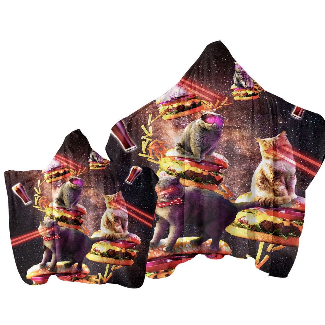 Funny and Cool Galaxy Cat on Cheeseburger Towel with Hood