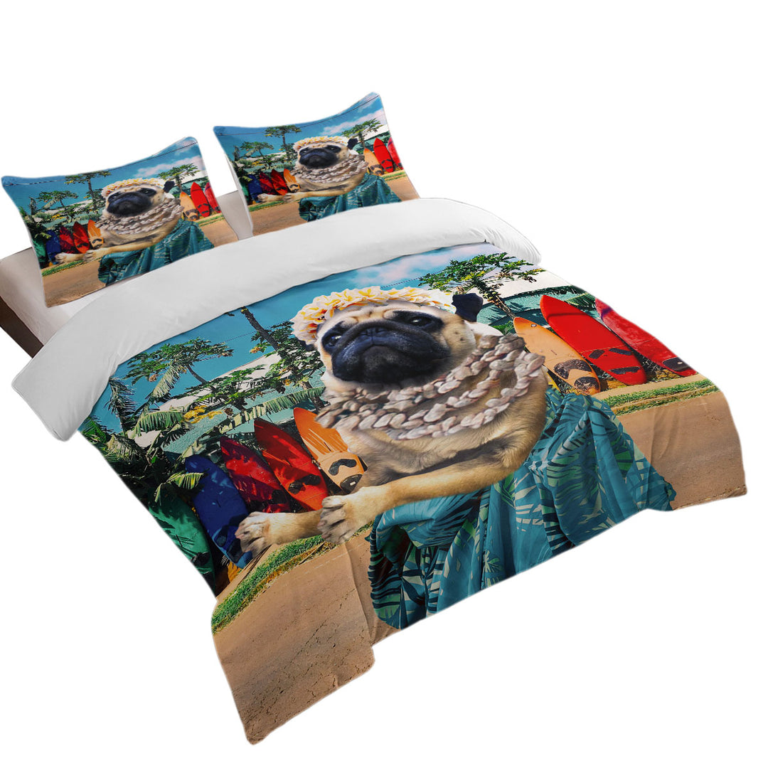 Funny and Cute Aloha Girl Pug Dog in Hawaii Duvet Cover sale