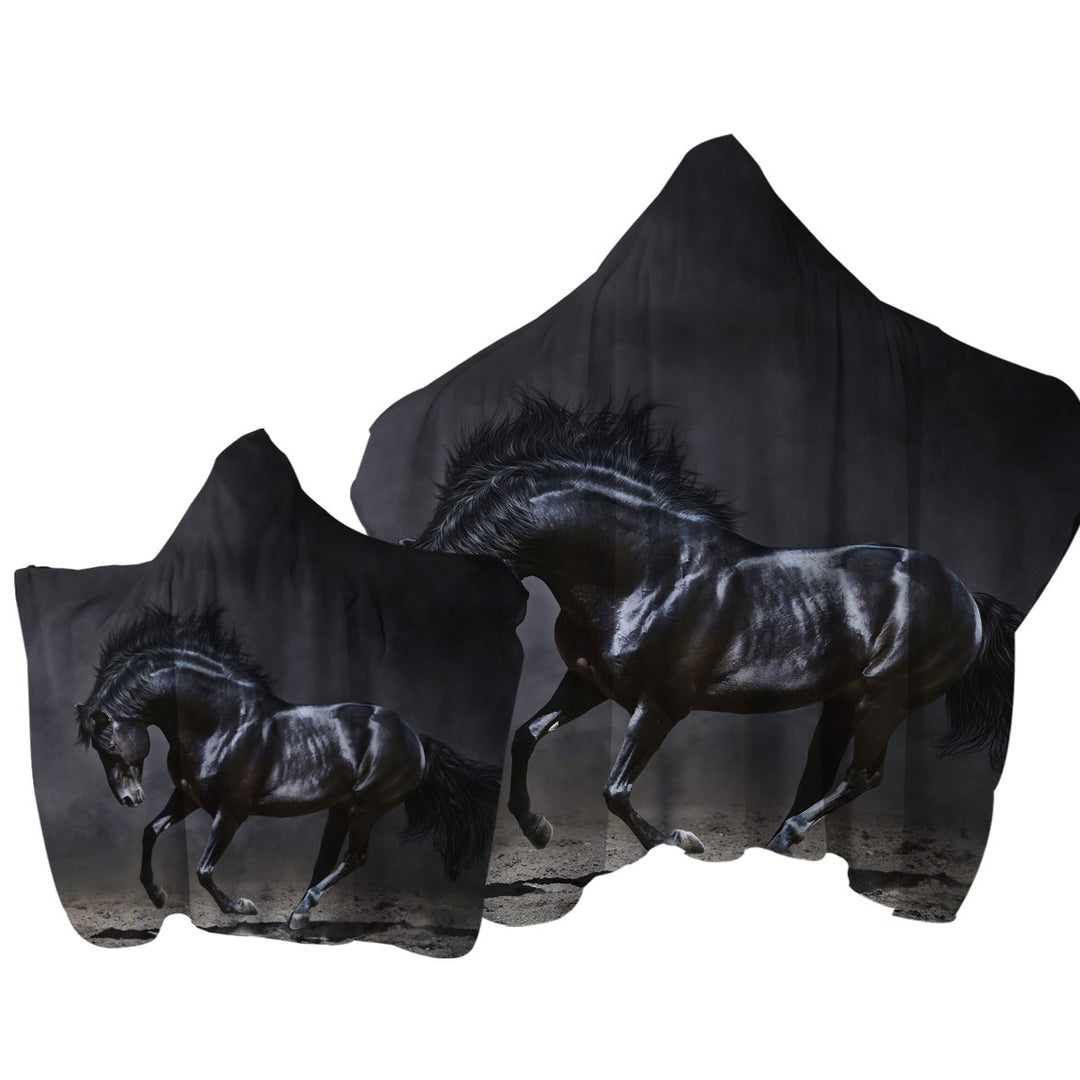 Galloping Black Horse Towel with Hood