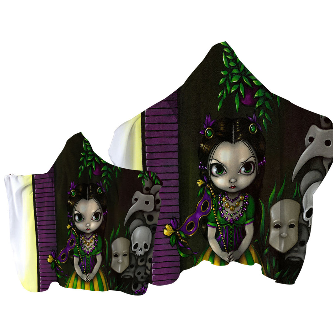 Ghosts of Mardi Gras Lovely Maiden and Masks Hooded Beach Towel