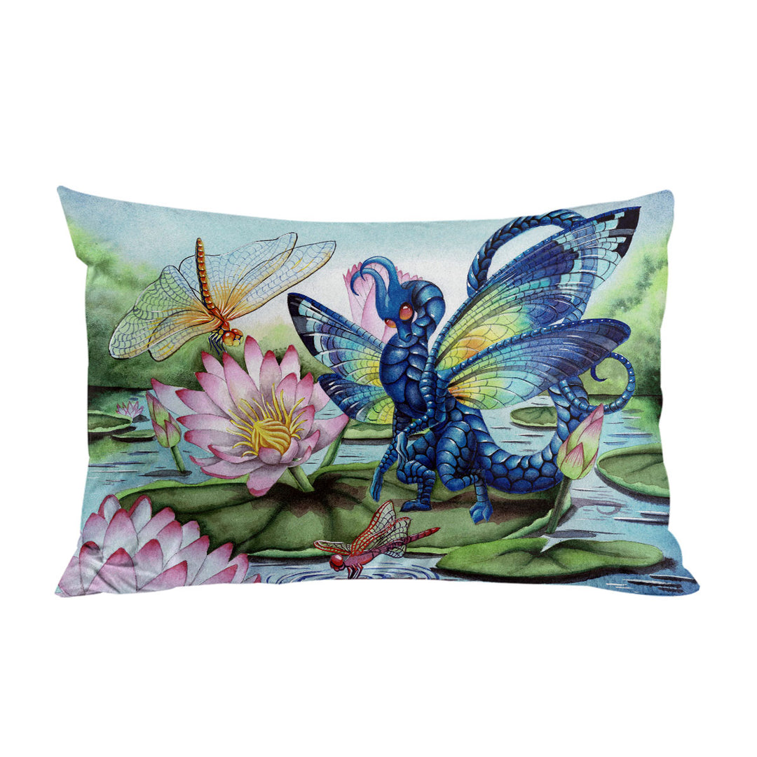 Giant Water Lilies Dragonflies and Dragon Pillowcase