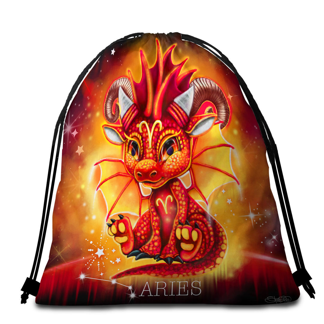 Gift Idea Beach Bags and Towels for Kids Fantasy Art Aries Lil Dragon