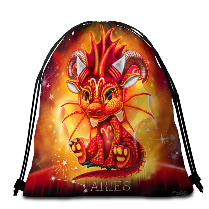 Gift Idea Beach Bags and Towels for Kids Fantasy Art Aries Lil Dragon