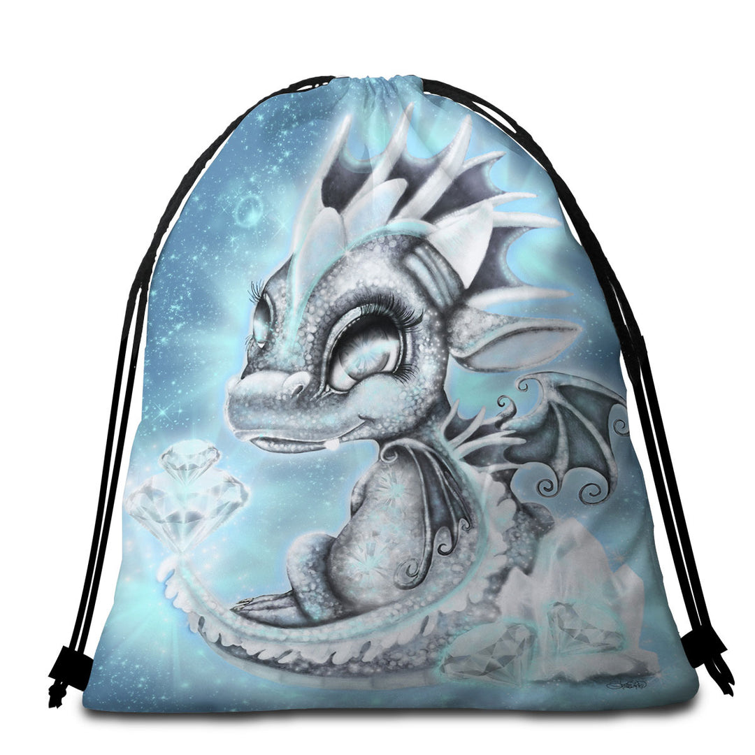 Gift Idea Beach Towel Bags for April Diamond Birthstone Lil Dragon