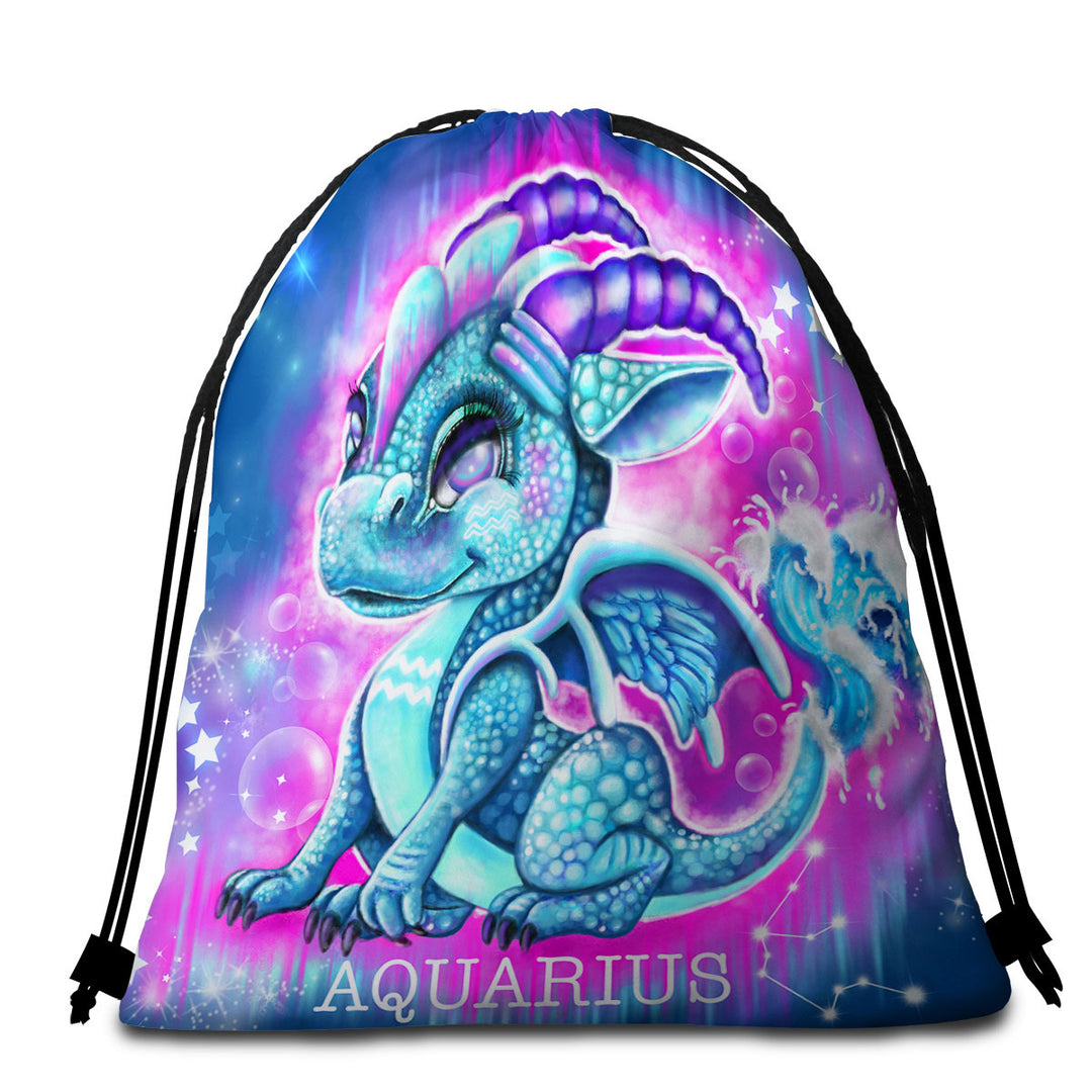 Gift Idea Beach Towel Pack for Kids Fantasy Art Aquarius Lil Dragon