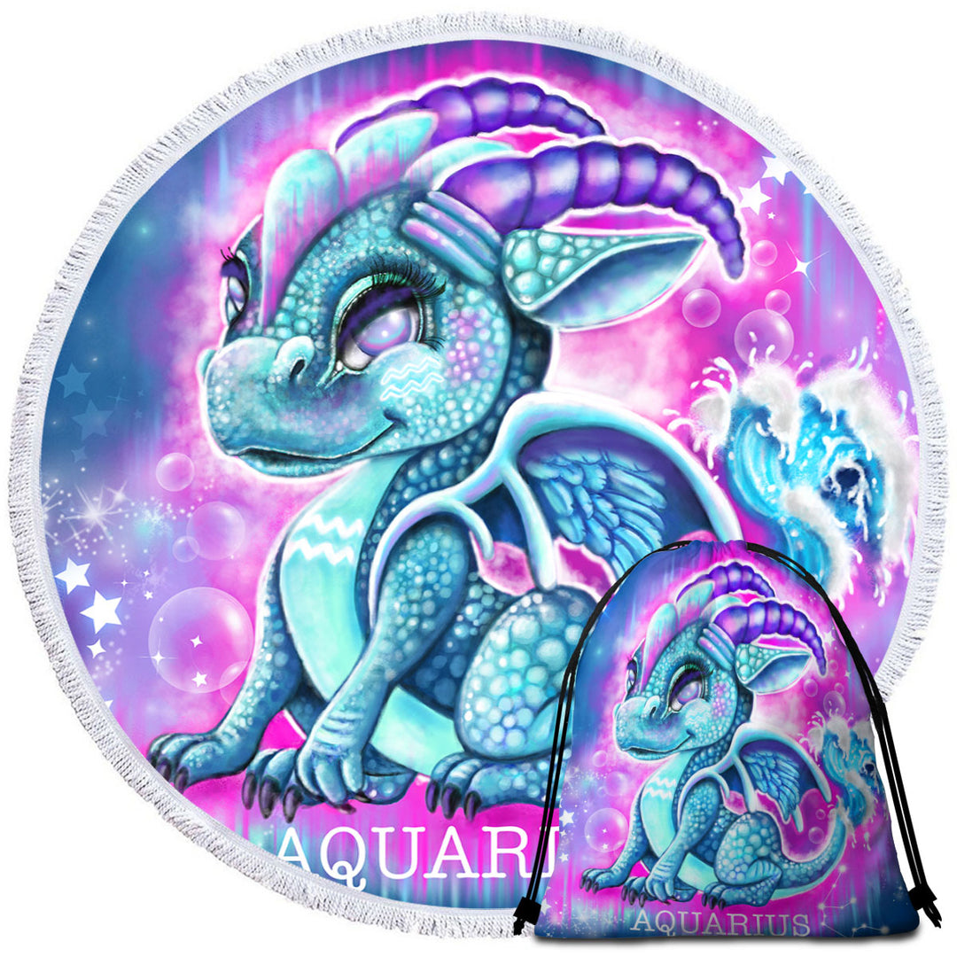 Gift Idea Beach Towels and Bags Set for Kids Fantasy Art Aquarius Lil Dragon