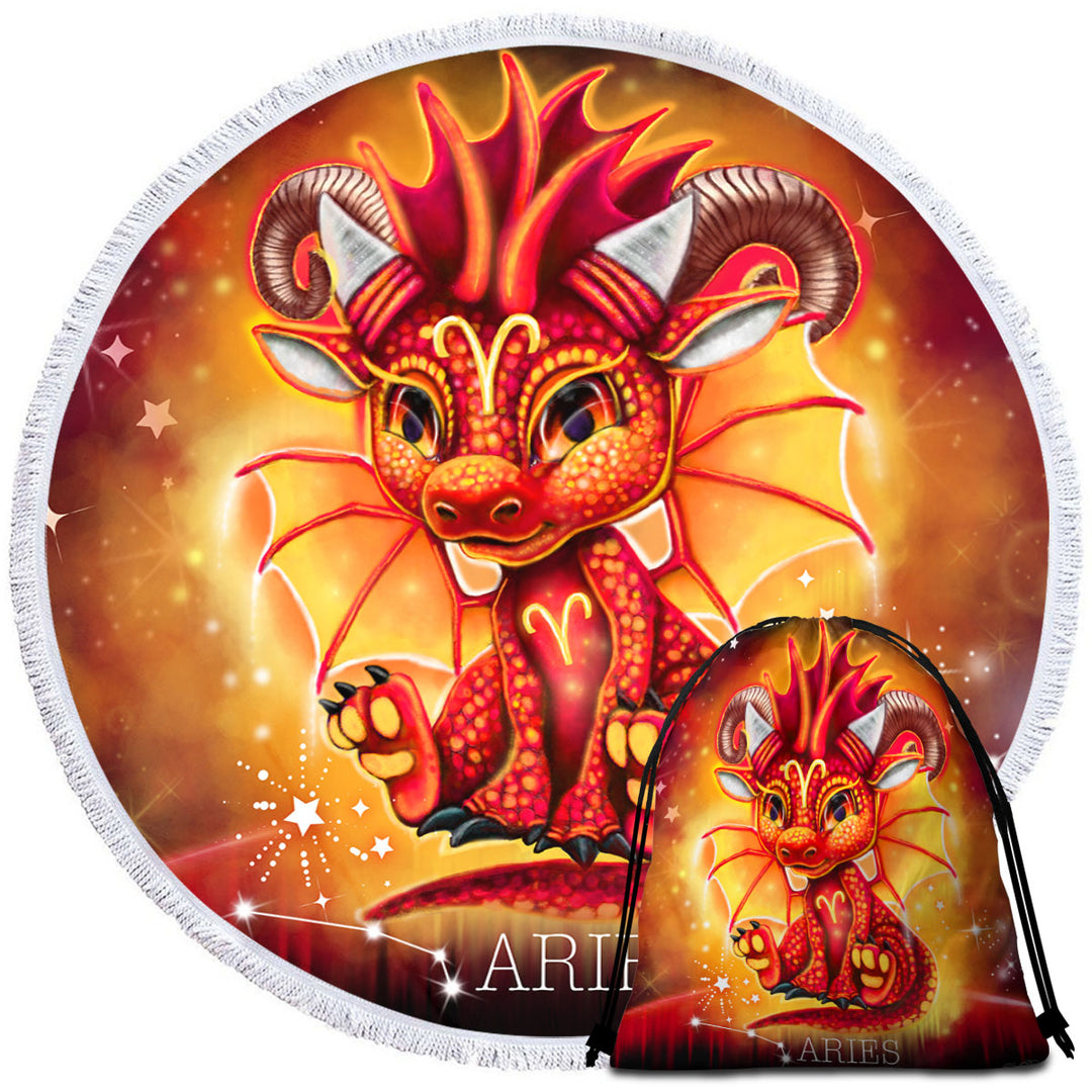 Gift Idea Girls Beach Towels for Kids Fantasy Art Aries Lil Dragon