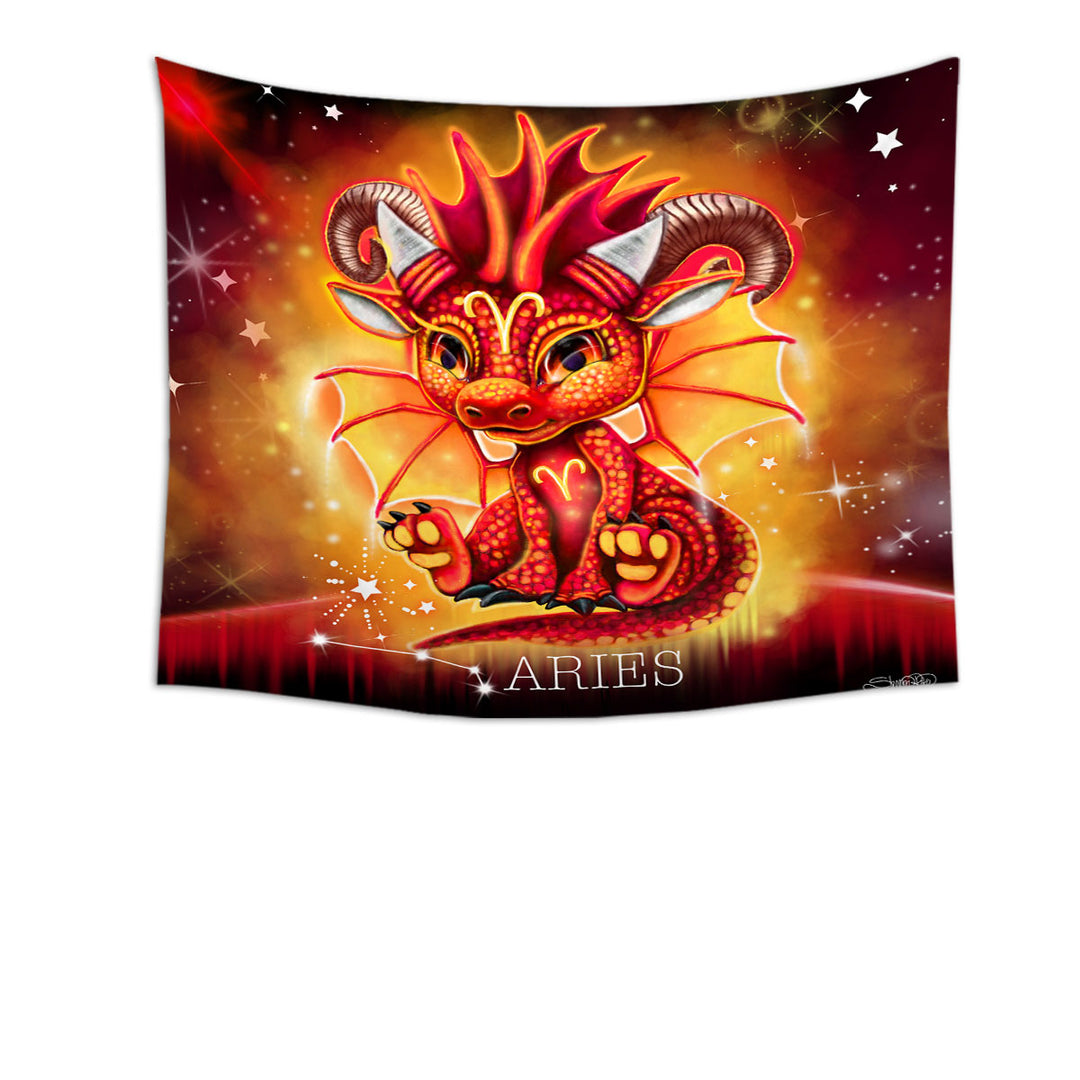 Gift Idea Tapestry Wall Hanging for Kids Fantasy Art Aries Lil Dragon