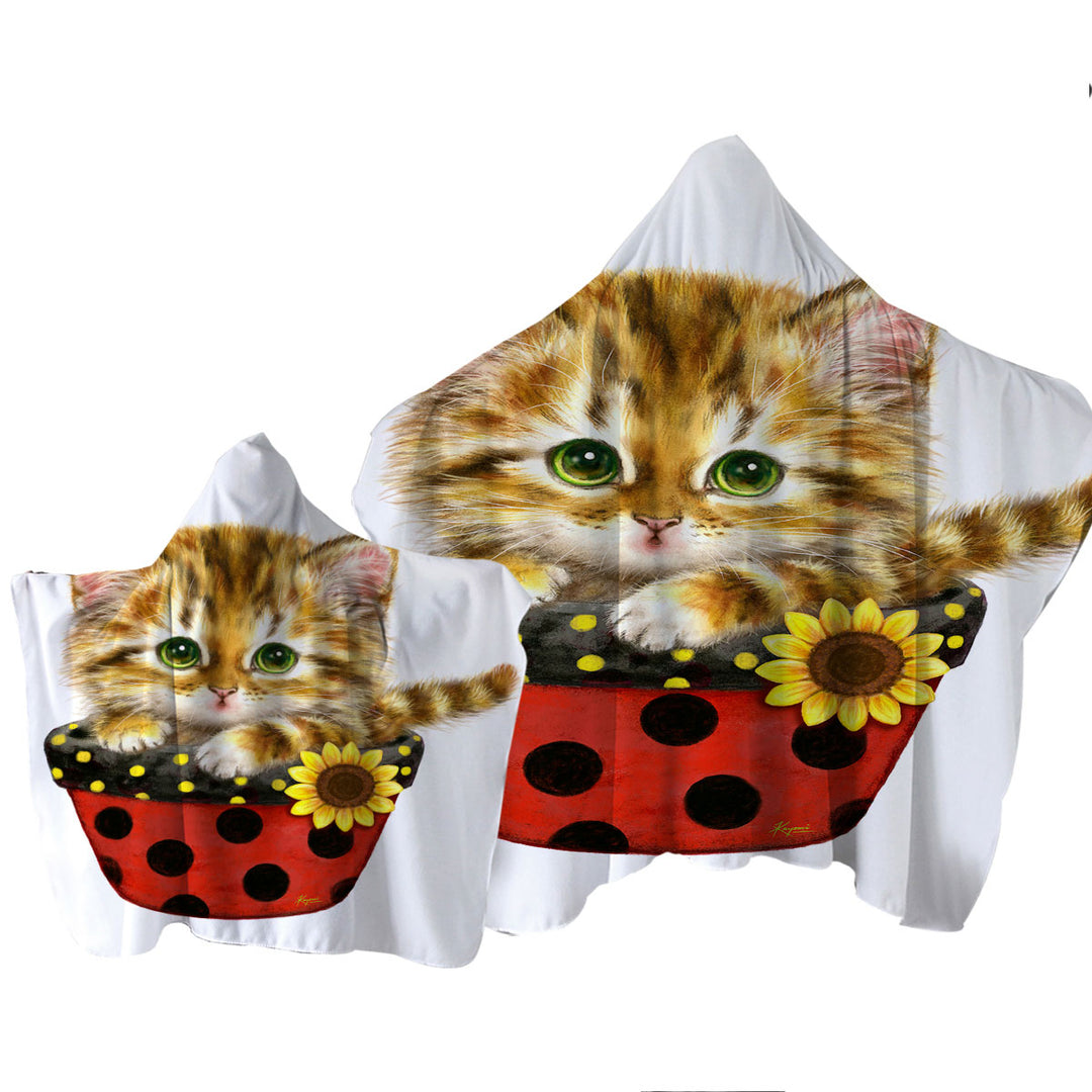 Ginger Tabby Kitten in Summer Flower Pot Towel Hoodie