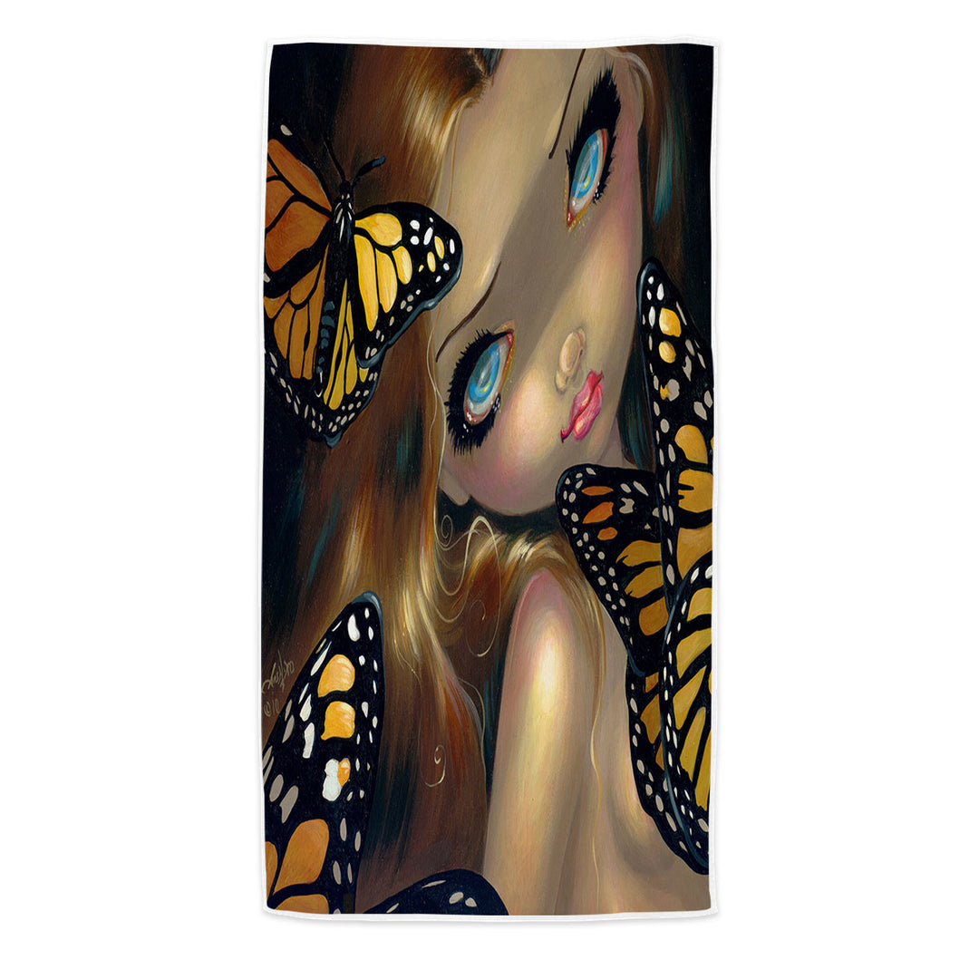 Girl Nymph with Monarchs Butterflies Beach Towels