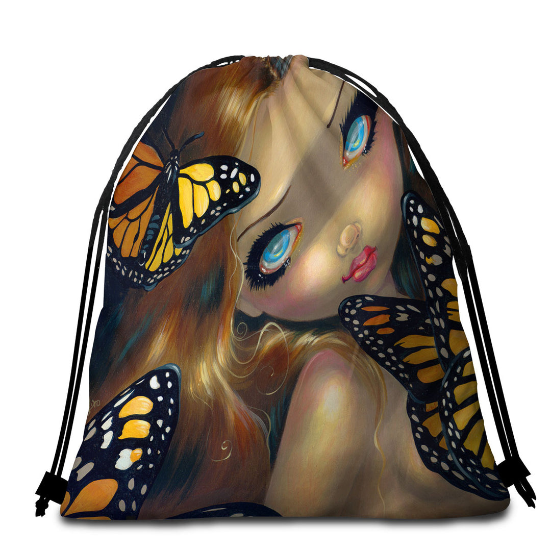 Girl Nymph with Monarchs Butterflies Best Beach Towels