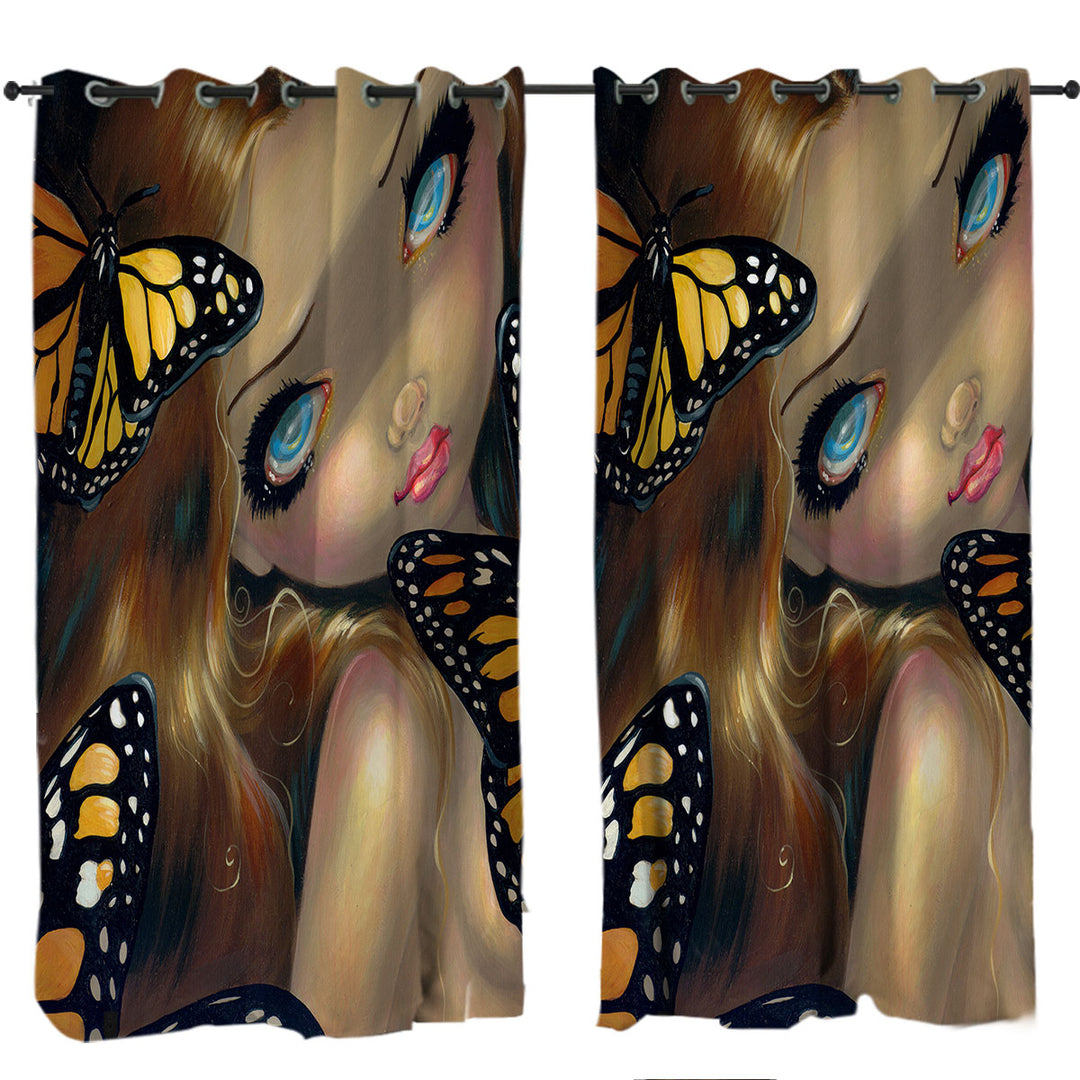 Girl Nymph with Monarchs Butterflies Curtain