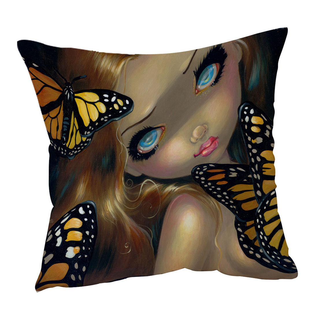 Girl Nymph with Monarchs Butterflies Cushion Covers