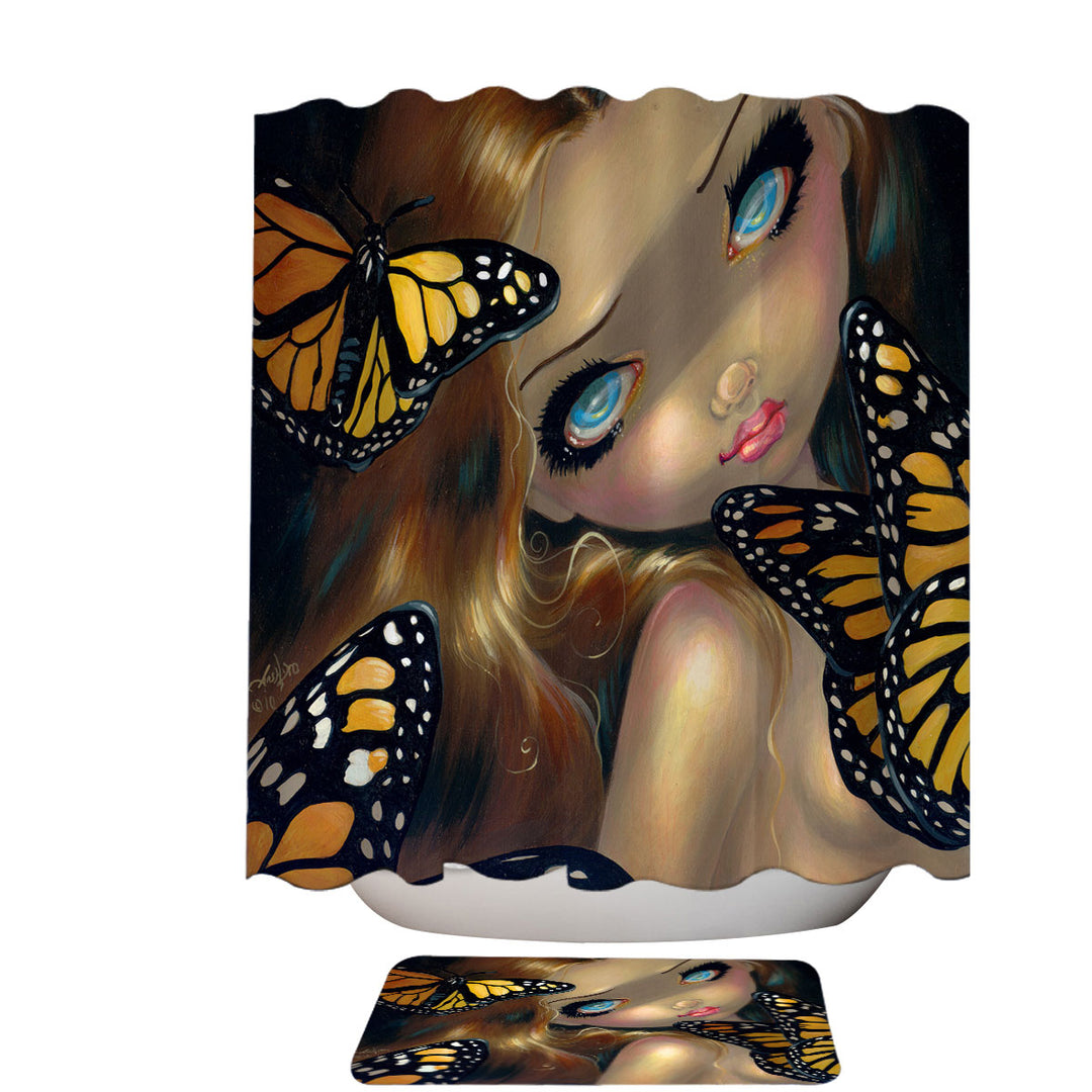 Girl Nymph with Monarchs Butterflies Shower Curtains for Sale