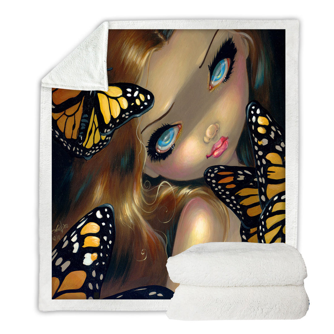 Girl Nymph with Monarchs Butterflies Throw Blanket