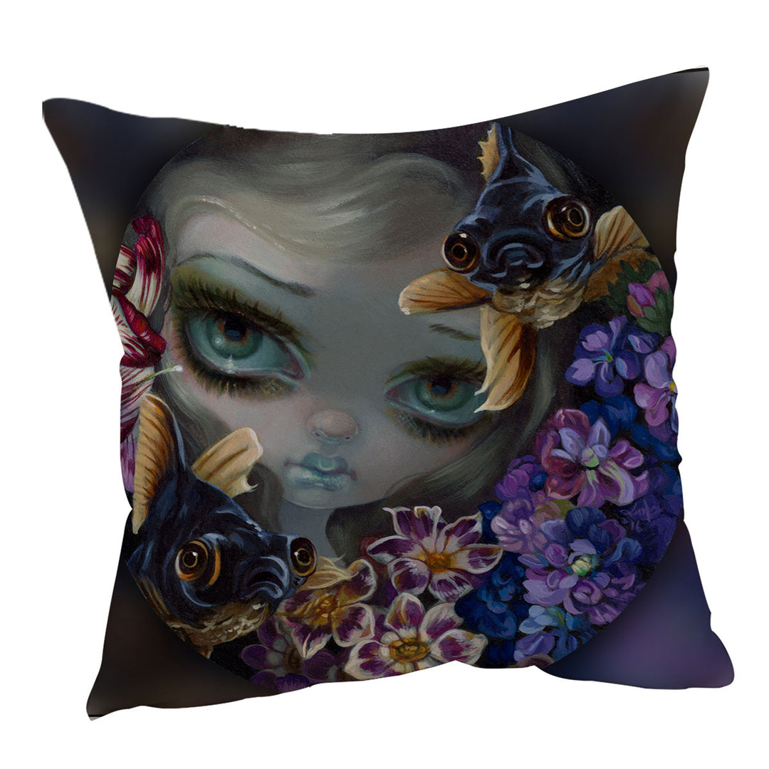 Girl and Fish Black Moor Cushion Cover