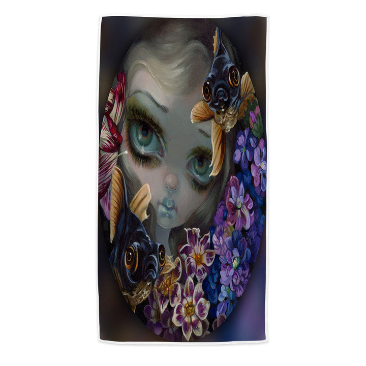 Girl and Fish Black Moor Microfiber Beach Towel