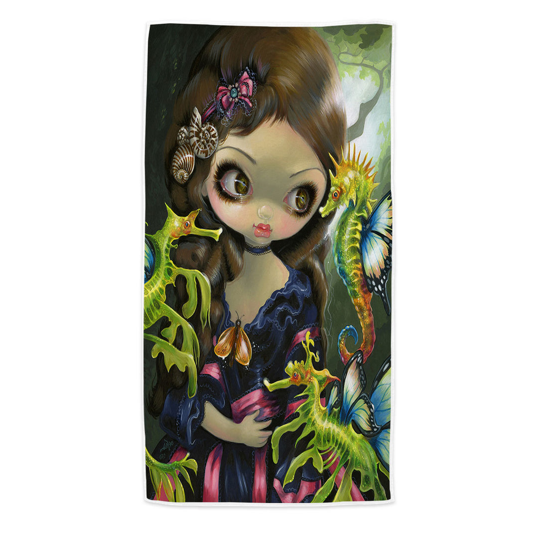 Girl and the Sea Dragon and Seahorse Beach Towels