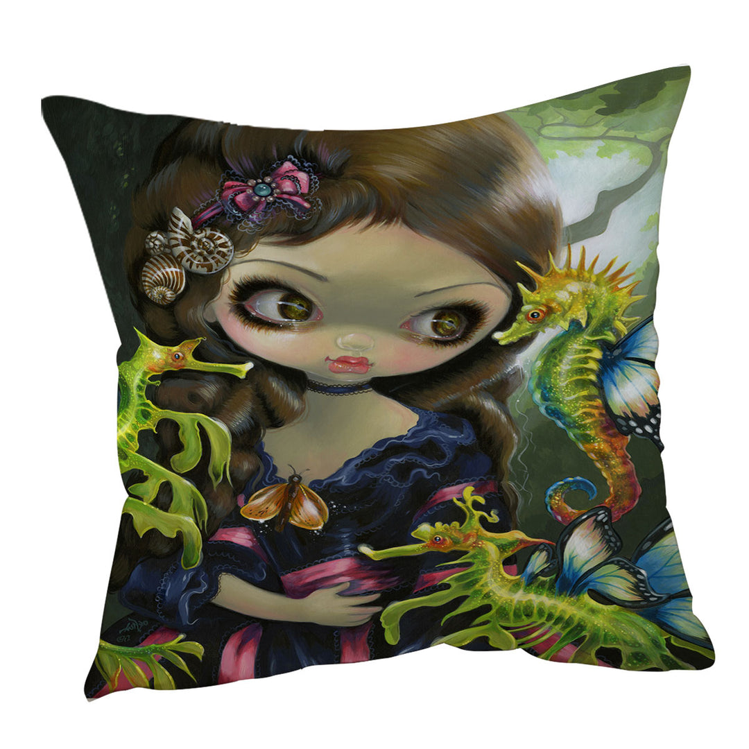 Girl and the Sea Dragon and Seahorse Cushion Cover