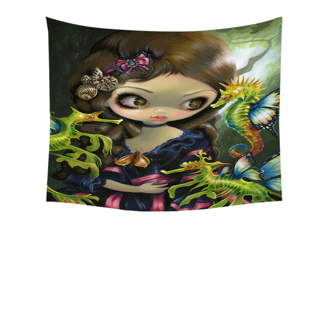 Girl and the Sea Dragon and Seahorse Tapestry