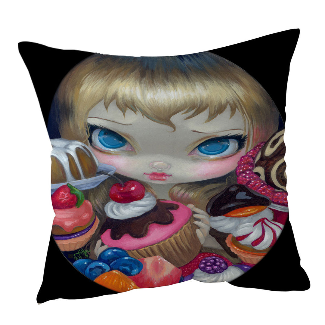 Girl with Tea Party Treats and Cakes Cushion Cover