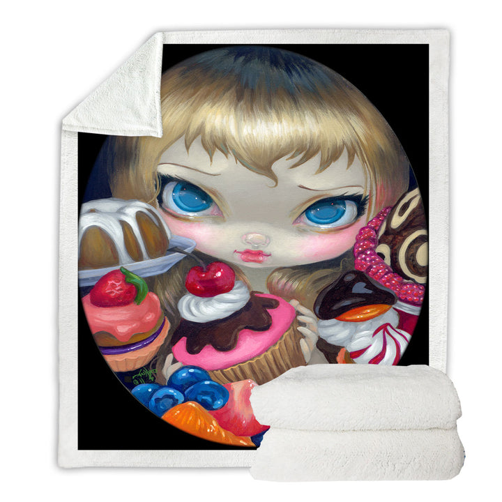 Girl with Tea Party Treats and Cakes Sherpa Blanket