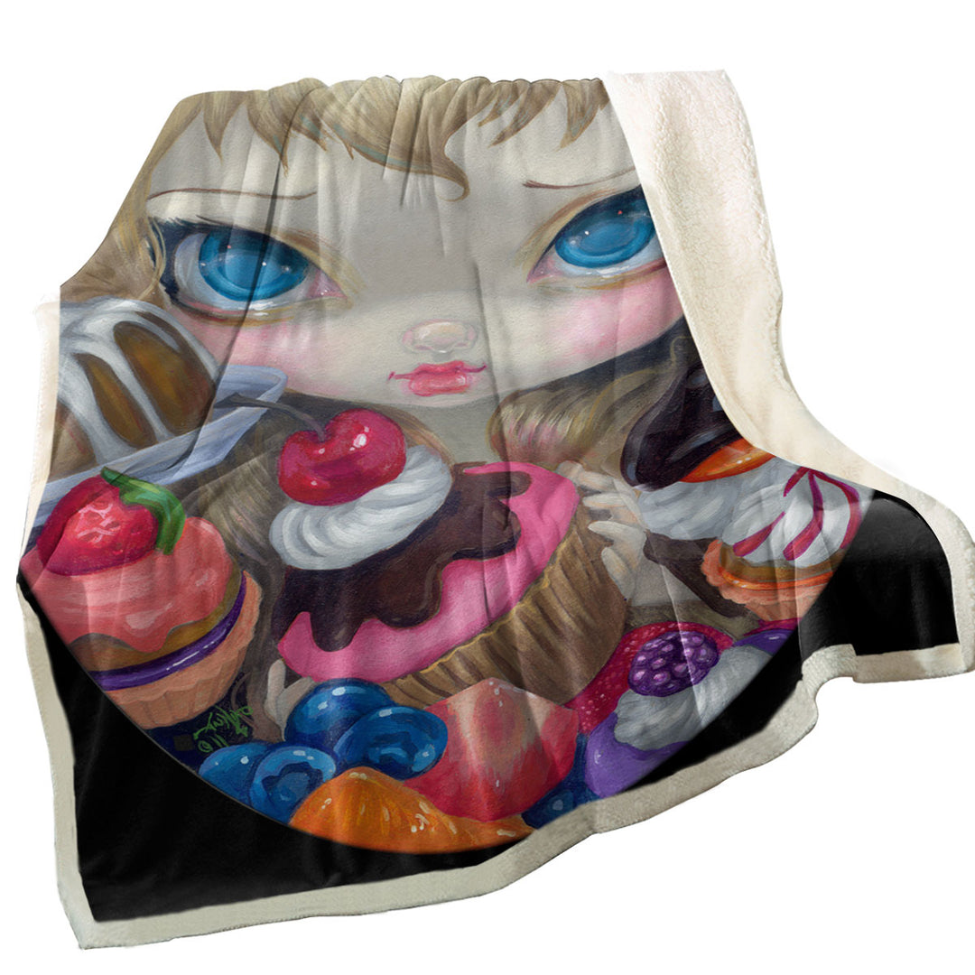 Girl with Tea Party Treats and Cakes Throw Blanket