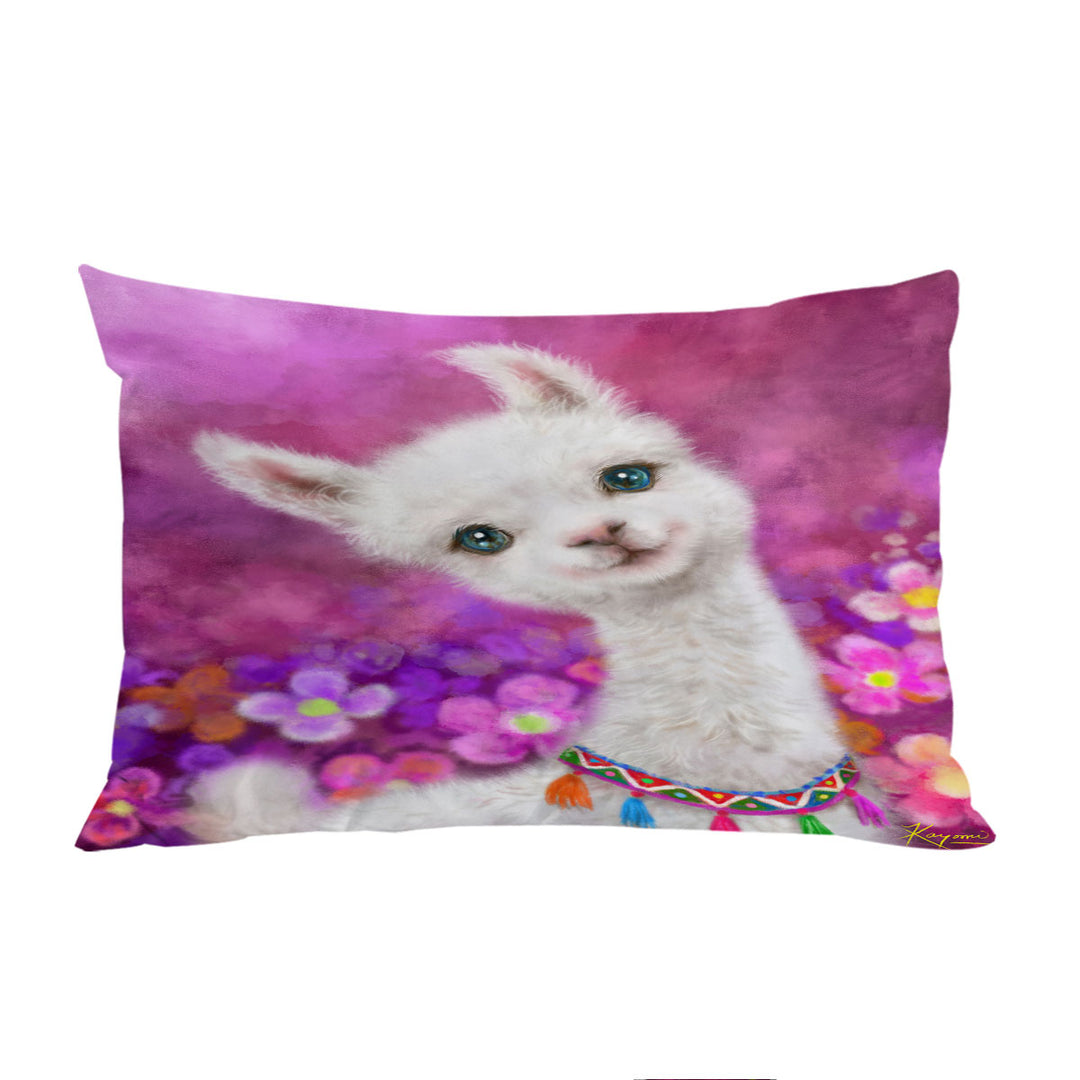 Girls Art Designs Purplish Happy Llama Pillow Case Covers