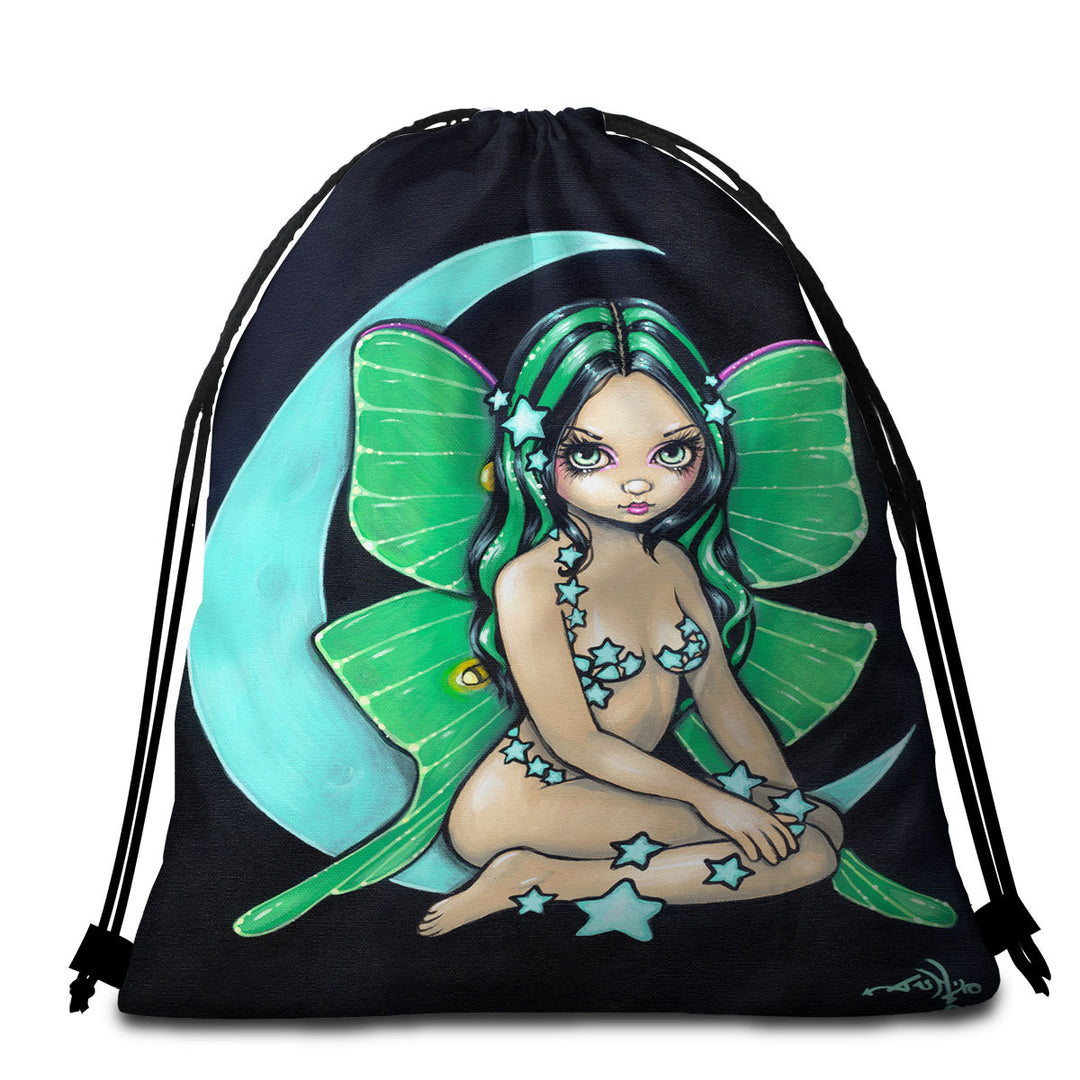 Girls Beach Towel Pack Luna a Star Studded Green Highlights Little Fairy