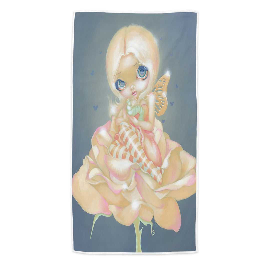 Girls Beach Towels Fine Art the Sick Rose Fairy with Worm on Rose