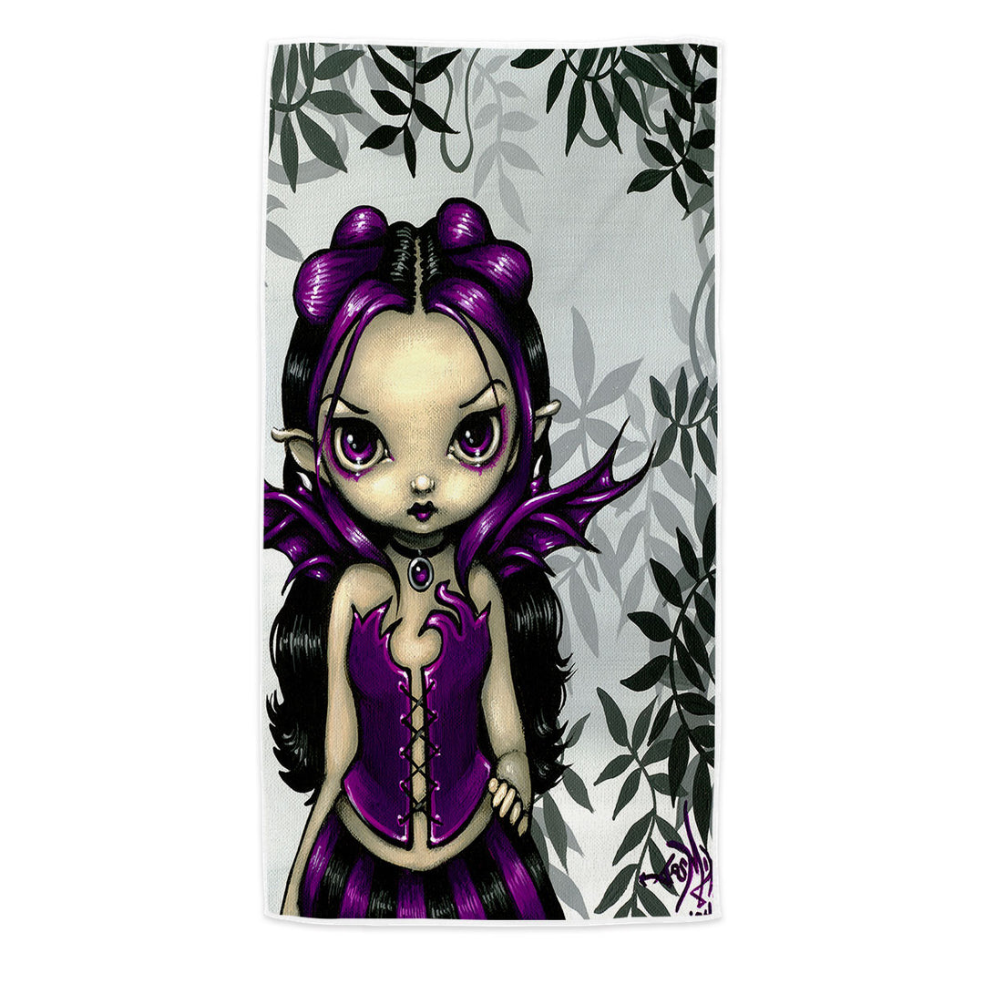 Girls Beach Towels Gothling Violet Goth Elf Fairy Girl and Plants