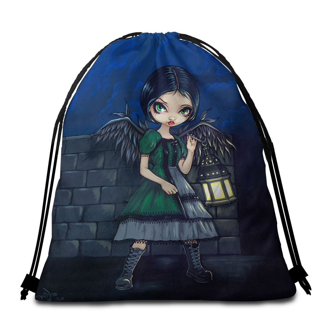 Girls Beach Towels and Bags Set Big Eyed Beautiful Angel Lighting the Way