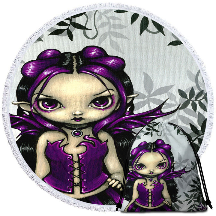 Girls Beach Towels and Bags Set Gothling Violet Goth Elf Fairy Girl and Plants