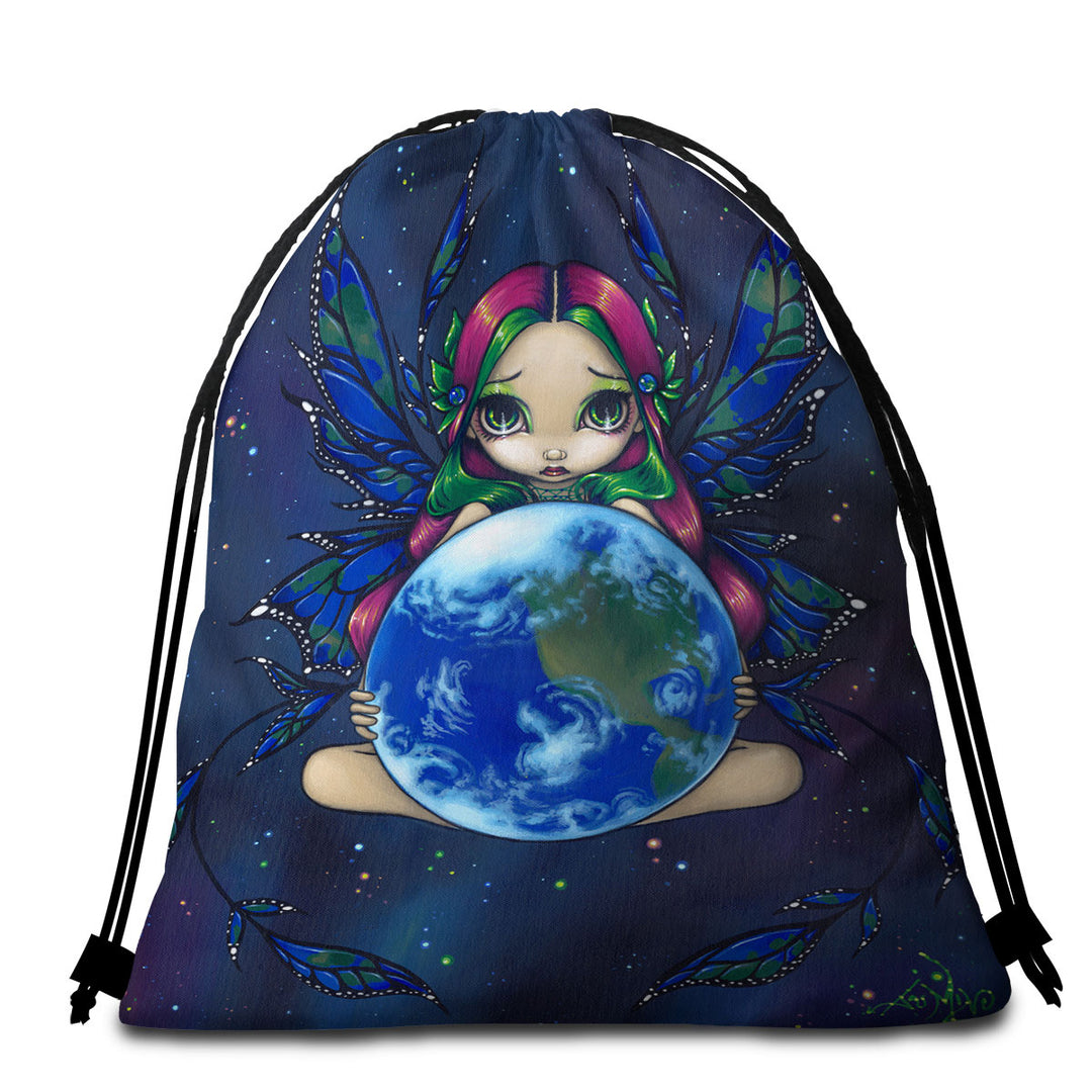 Girls Beach Towels with Earth Fairy a World In Good Hands