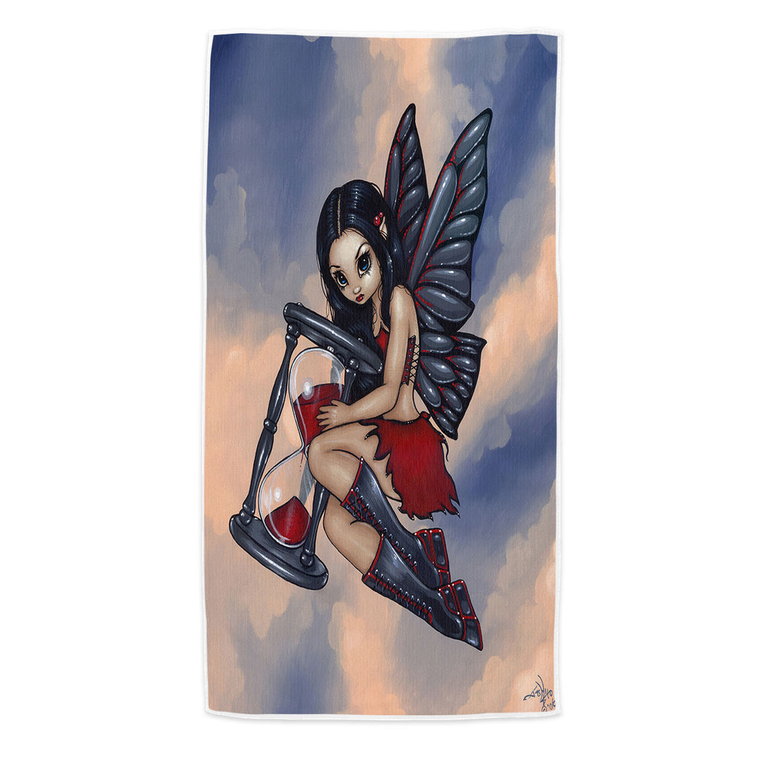 Girls Beach Towels with Time Flies Hourglass Gothic Time Fairy