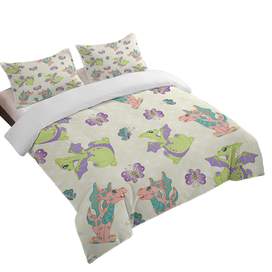 Girls Butterfly and Dragon Pattern Duvet Cover