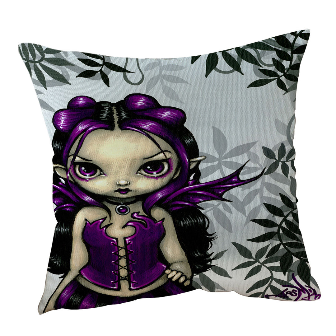 Girls Cushion Cover Gothling Violet Goth Elf Fairy Girl and Plants