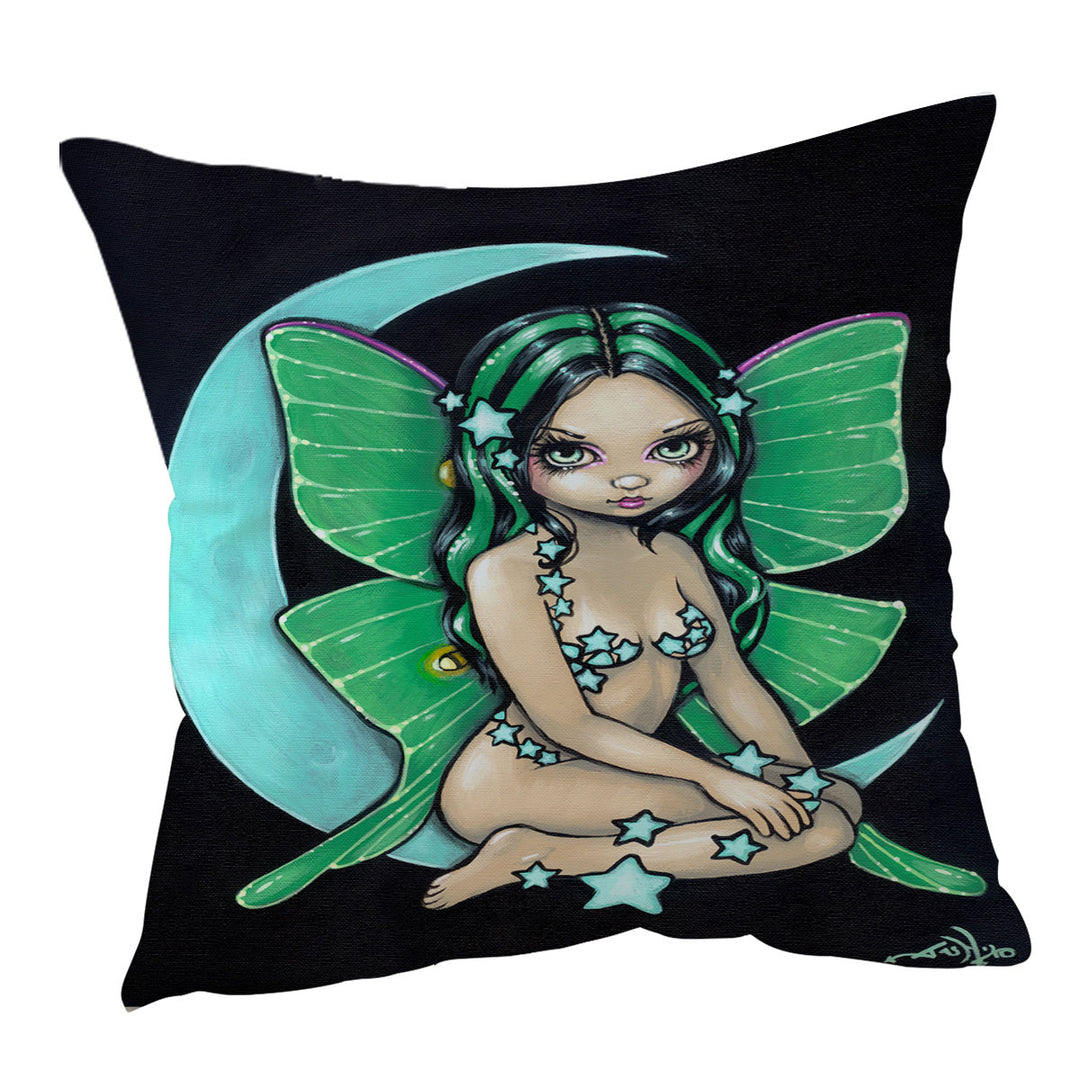 Girls Decorative Pillows Luna a Star Studded Green Highlights Little Fairy