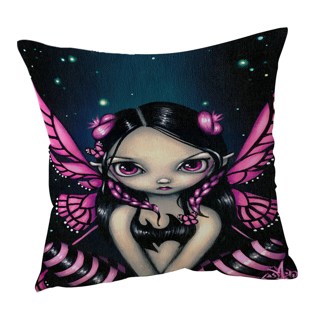 Girls Decorative Pillows Painting Pink Butterfly Fairy