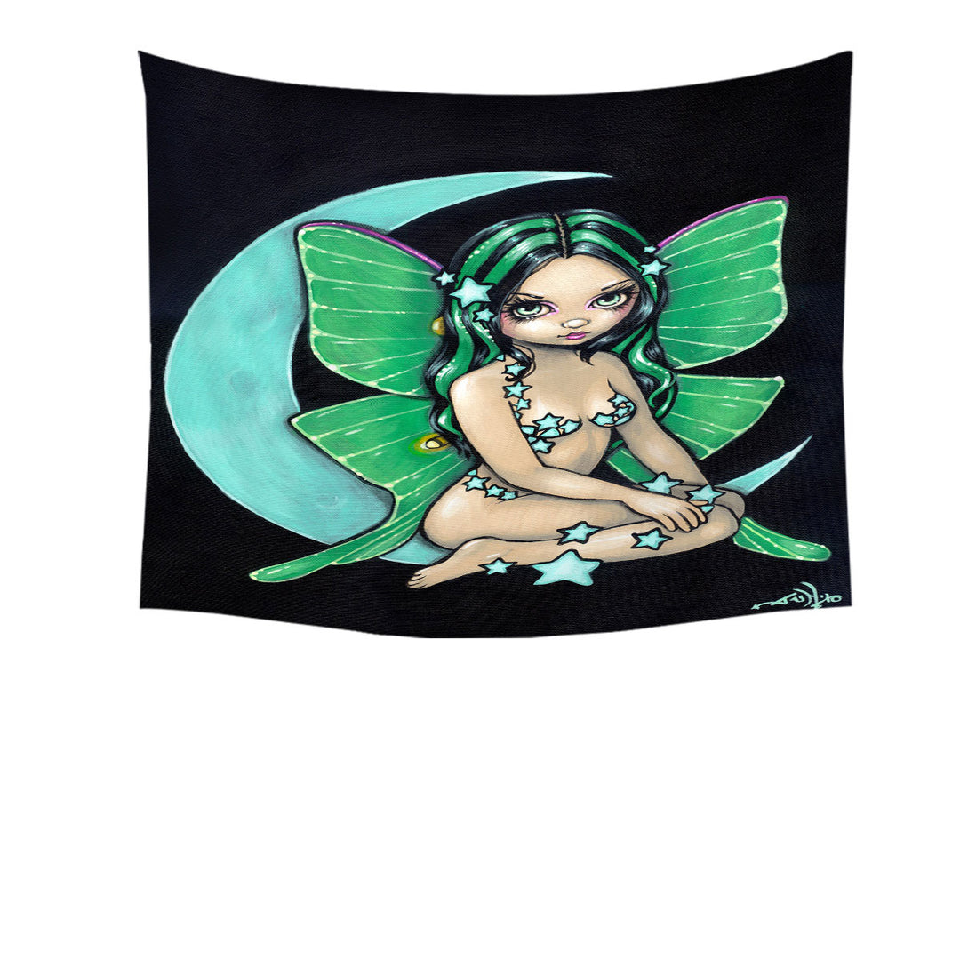 Girls Decorative Wall Art Prints Luna a Star Studded Green Highlights Little Fairy