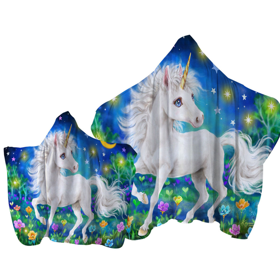 Girls Designs Unicorn Magical Blooming Dreams Hooded Beach Towel