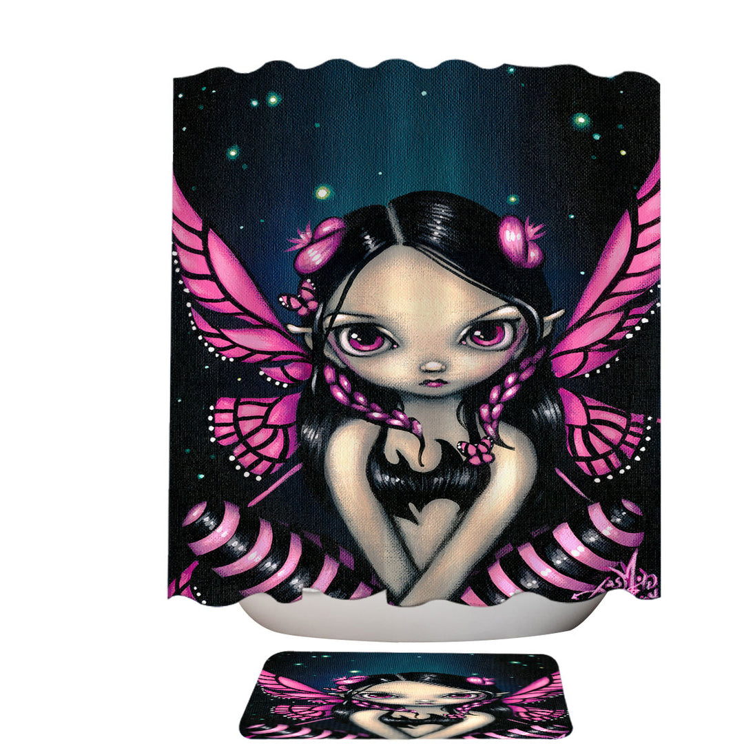 Girls Fabric Shower Curtains Painting Pink Butterfly Fairy