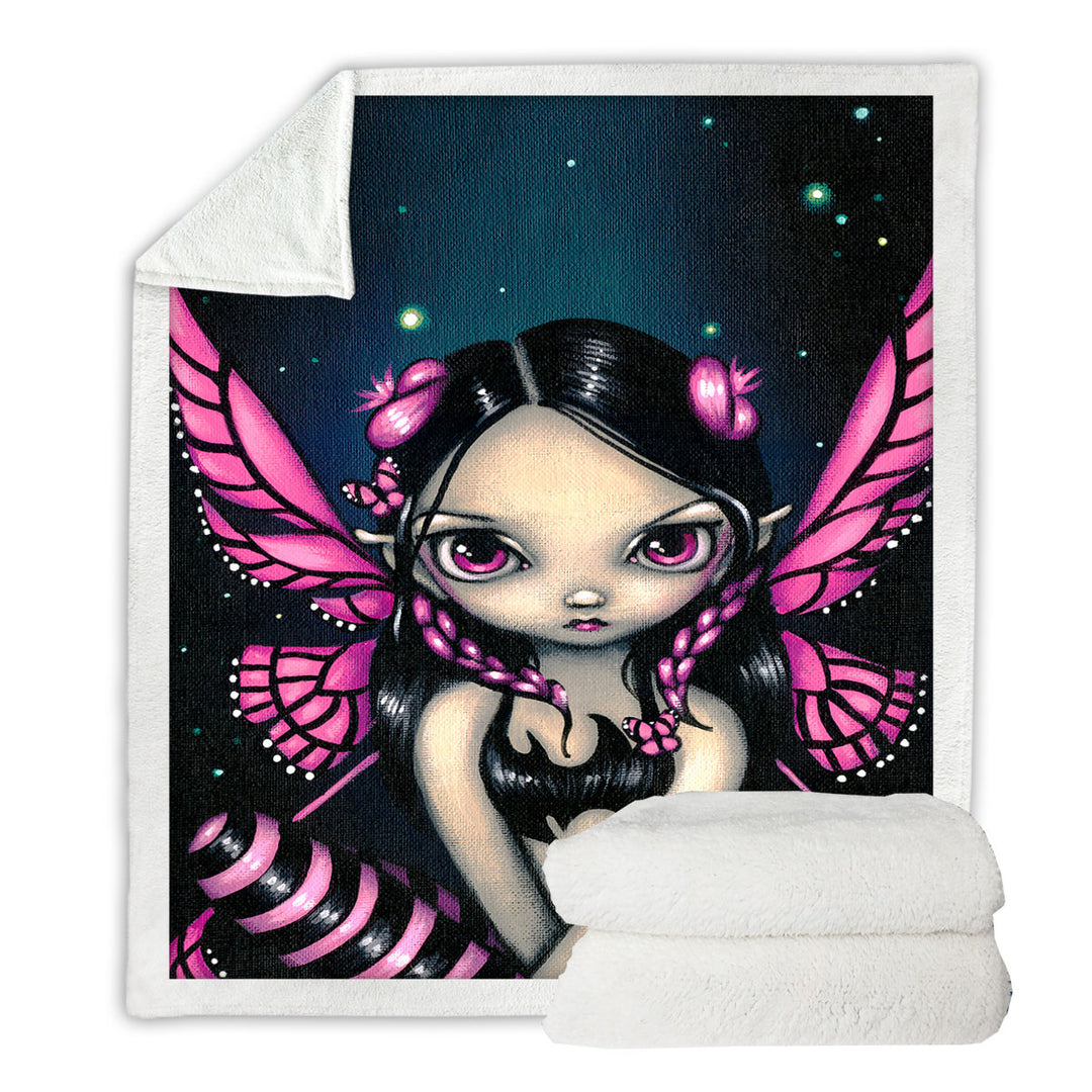 Girls Fleece Blankets Painting Pink Butterfly Fairy