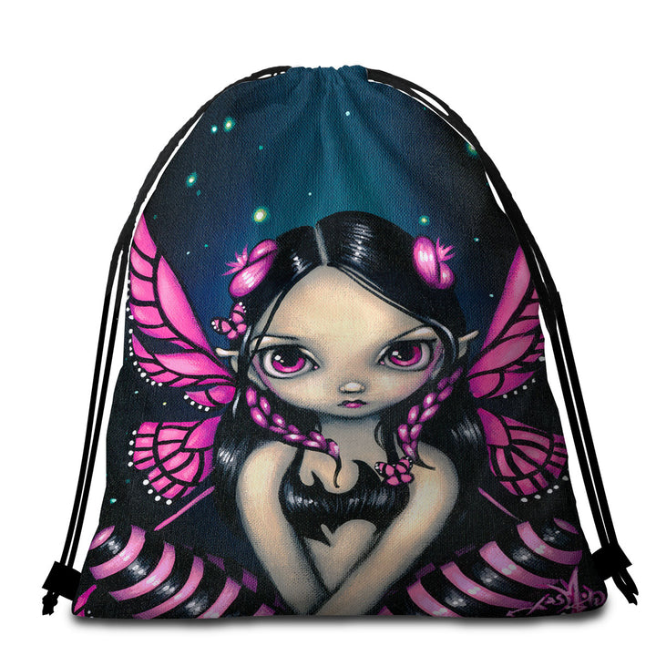 Girls Nice Beach Towels Painting Pink Butterfly Fairy