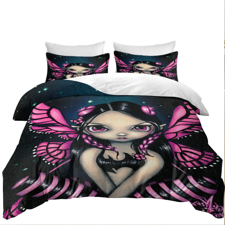 Girls Painting Pink Butterfly Fairy King Duvet Cover set