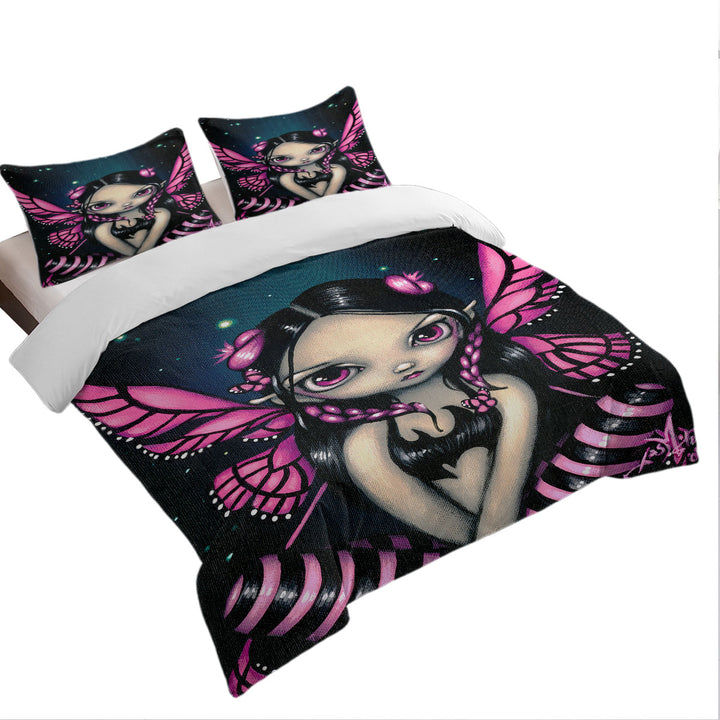 Girls Painting Pink Butterfly Fairy full Size Duvet Cover