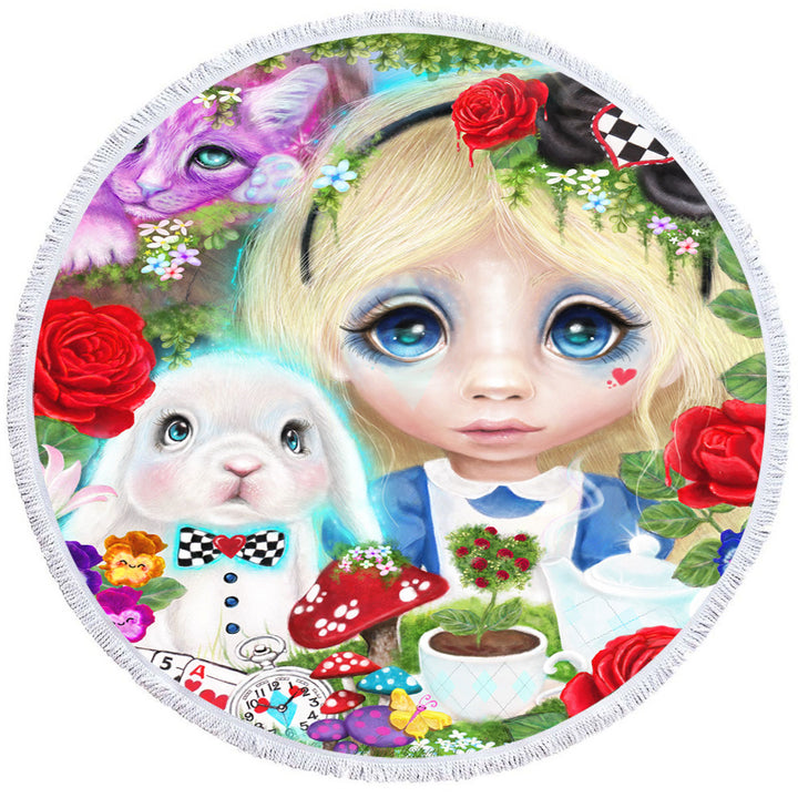 Girls Round Beach Towel Art Curious Little Alice Girl